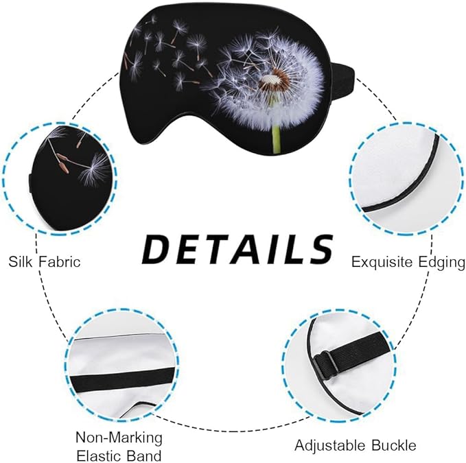 Dandelion Eye Mask Sleeping Mask Fluffy Flowers Plant Black Sleep Masks Silky Soft Eye Cover for Women Men Shading Blindfold for Air Travel Sleeping
