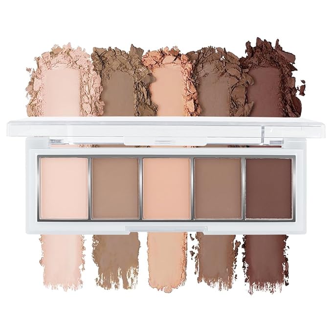 Nude Matte Eyeshadow Palette Makeup, 5 Cool Neutral Matte Shades – Off White, Beige, Light to Dark Brown – Velvety Finish Highly Pigmented Natural Neutral Eye Shadow Palette (01#, Pack of 1)