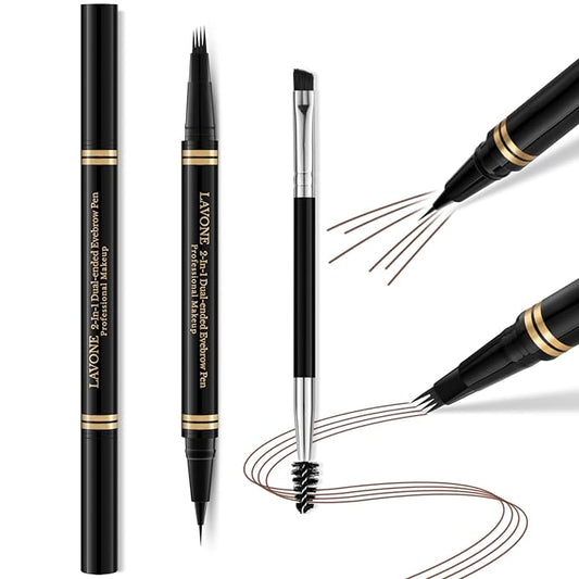 Eyebrow Pen,2-in-1 Waterproof Eyebrow Pencil with 4 Tip Microblading Brow Pen and Ultra-Precise Brow Pencil,with Dual-ended Eyebrow Brush,Eyebrow Makeup for Natural Looking - Dark Coffee