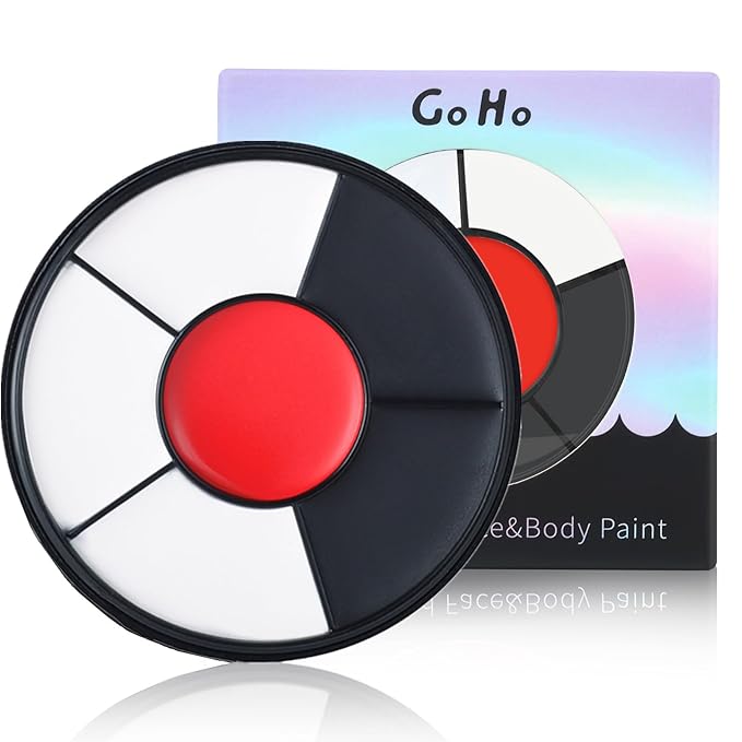 Go Ho Black White Red Face Paint,Washable Formula Cream Clown Face Paint,Halloween Face Body Paint SFX Makeup Palette,Professional Clown Makeup for FX Cosplay Costumes