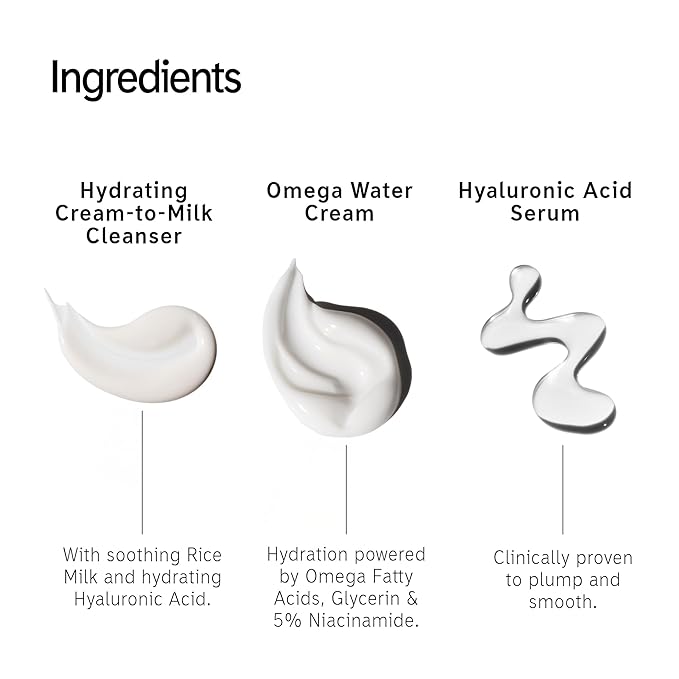 The INKEY List Glow Hard or Go Home Gift Set, Hydrating Cream-to-Milk Cleanser + Hyaluronic Acid Serum + Omega Water Cream, Skincare Trio for Healthy, Hydrated, Glowing Skin, Perfect Gift