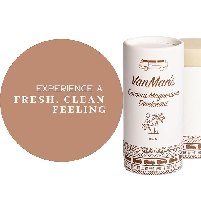 VanMan Magnesium & Vanilla Deodorant Stick - Natural Aluminum Free Deodorant for Women & Men - Effective Odor Control for Skin - With Tallow, Shea Butter & Organic Madagascar Vanilla Bean - 2.2 oz