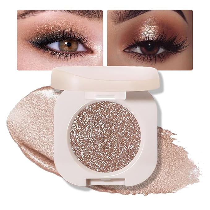Single Nude Gold Brown Shimmer Eyeshadow,Bright Intense Monochrome Eye Shadow,Apply Makeup Easily,Glitter Pressed Powder Single Eyeshadow,24 Hour Eye Makeup Longwear Waterproof