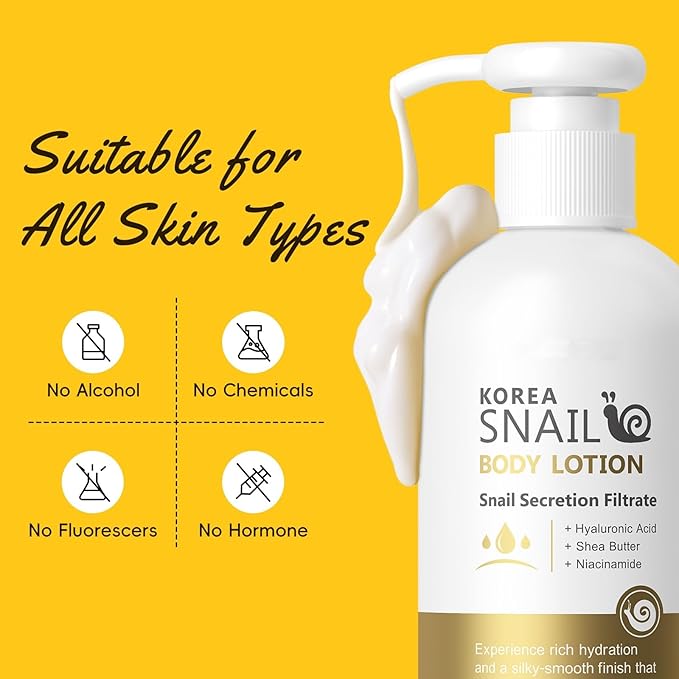 Snail Mucin Moisturizer - Body Lotion for Dry Skin, Smoother Skin, 24hr Moisture, Anti Age Firming Wrinkle Reduction Repair Snail Mucin Body Cream, Face Lotion & Skin Tightening Body Moisturizers