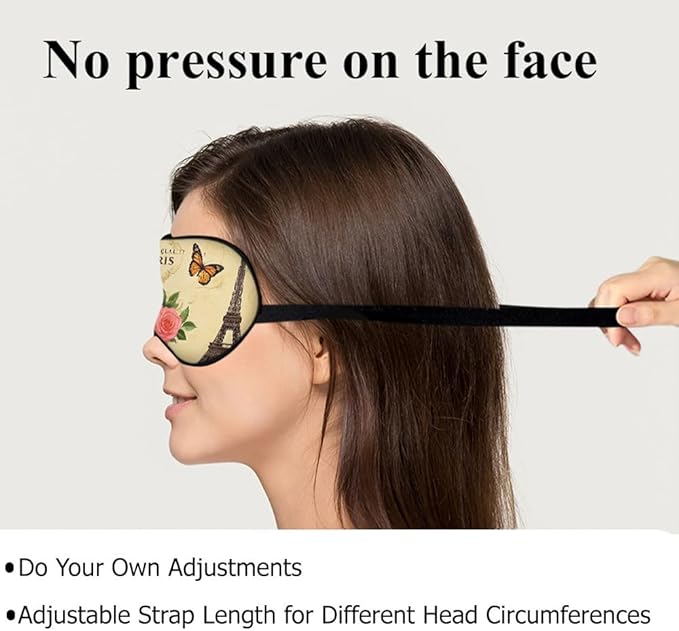 Eiffel Tower Eye Mask Sleeping Mask Vintage Paris Postcard Flower Butterfly Sleep Masks Silky Soft Eye Cover for Women Men Shading Blindfold for Air Travel Sleeping