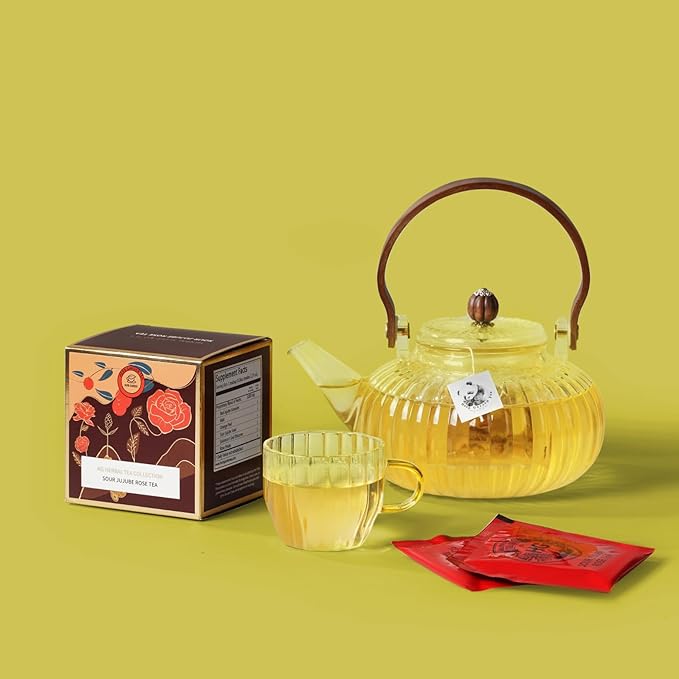 Sour Jujube Rose Herbal Tea Gift Set – Caffeine-Free Fruit Tea for Sleep and Immune Support | 20 Bags + 100g Rock Sugar | Natural Wellness Drink | Elegant Holiday Gift Box for Women, Mom, Friends