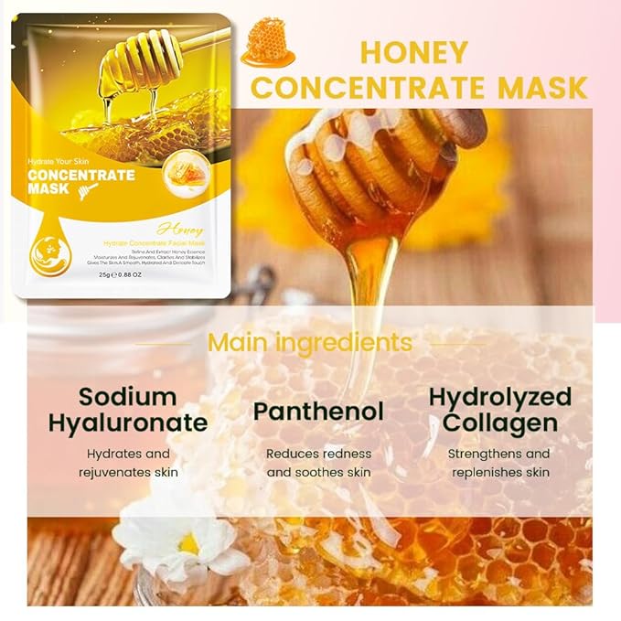 Kaely 12 Pack Honey Face Masks for Kids, Kids Face Mask Spa Day Kit Supplies, Spa Party Favors for Teens Girls Night, Sheet Facial Mask Skincare Gifts Set, Hydrating Soothe for All Skin Types, 05