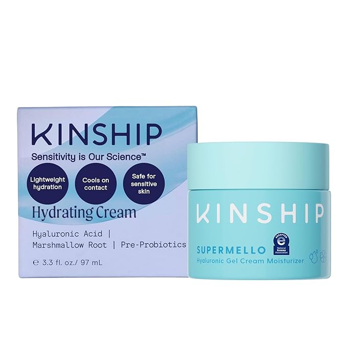 Kinship Supermello Hyaluronic Gel Cream Moisturizer – Hyaluronic Acid Face Lotion – Lightweight + Hydrating – Plump, Smooth + Soothe – Nourish Dry Skin – Rich Daily Use Clean Skin Care (3.3 oz)