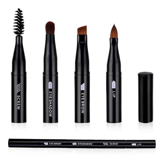 simarro 4 in 1 Makeup Brush Set, Portable Travel Size Make Up Brushes Detachable Eyeshadow Brush Eyebrow Brush Screw Brush Lip Brush for Foundation, Concealer, and Powder Liquid (Black)
