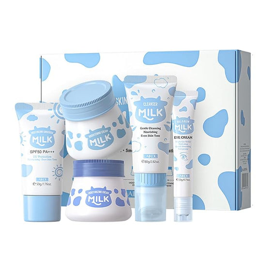 Skincare Gift Set for Women, Milk Skin Care Sets - 5PCS Skincare Essentials Set with Eye Cream, Cleanser, Face Cream Sunscreen, Cream for Teenage Girl Women Beauty Skin Care Gift Set