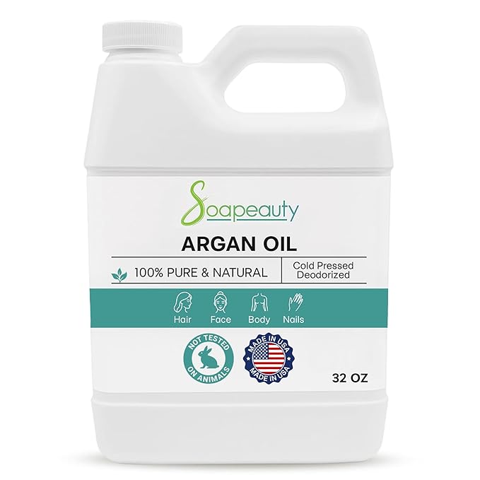 Soapeauty ARGAN OIL | 100% Natural & Pure | Cold Pressed & Deodorized | Carrier for Essential Oils, Face, Body and Skin Care, Hair Growth & Moisturizer | 32 fl oz