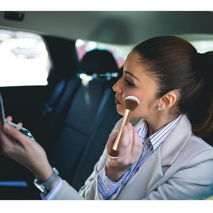 4 in 1 Makeup Brush Set, Travel Makeup Brushes with Case, Foundation Brush/Blush Brush, Eyeshadow Powder Brush,Concealer Brush (gold-plastic case)