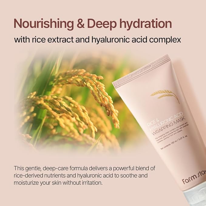 FARMSTAY Rice & Hyaluronic Acid Wrapping Mask 5.07 fl.oz./150ml, overnight face mask, rice mask, peel off face mask, glass skin, korean skincare