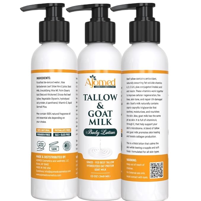 Tallow & Goat Milk Body Lotion for Sensitive Skin, Organic moisturizing tallow for skin cream, Dry skin, Goat Milk face and body Moisturizer - Handmade Tallow lotion- Unscented lotion