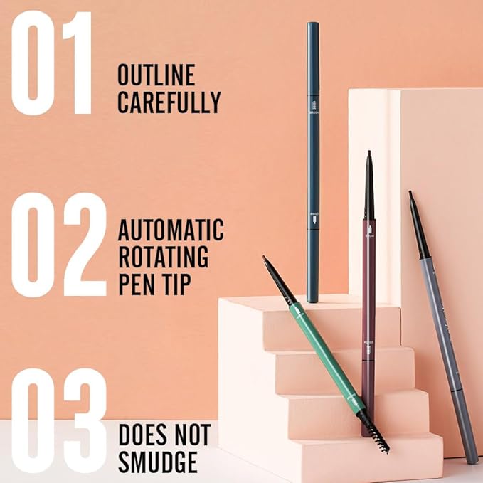 3 Pcs Dark Brown Eyebrow Pencils for Women,with Spoolie Brush,Eyebrow Pencil Soft Textured,Waterproof Sweat-proof for Fills in Sparse Areas and Gaps Create a Natural Eye Brow,Vegan & Cruelty-Free