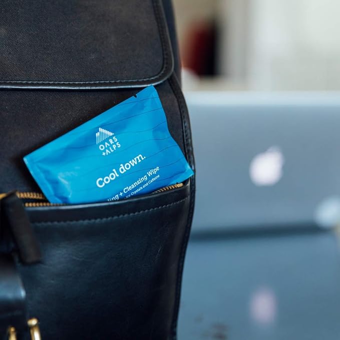 Oars + Alps Cooling Face & Body Wipes, Dual Sided Cleansing Wipes Towelettes for Post Workout, Activities,Commutes, Dermatologist Tested Skin Care with Menthol & Ginseng, Travel Friendly, 14 ct