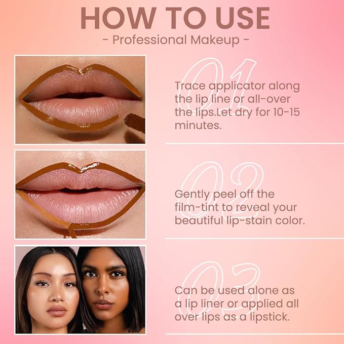 2Pcs Orange Brown& Orange Red Liquid Matte Lip Liner Stain Peel Off with Tweezer, Long Lasting Waterproof Matte Lipstick Lip Gloss Tattoo for Women, Transfer-prof Lip Tint Makeup for All Skin Types