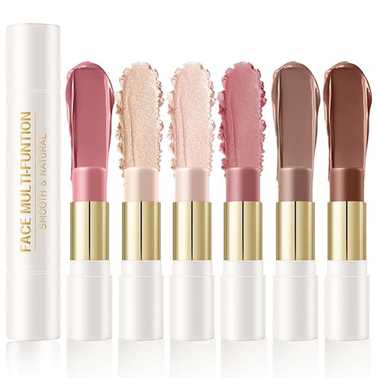 6 Colors Cream Contour Sticks Set, Shades with Highlighter, Bronzer and Blush, Double Ended Contour Sticks for Cheeks,Long Lasting, Waterproof and Matte Finish Makeup Kit (SET B)