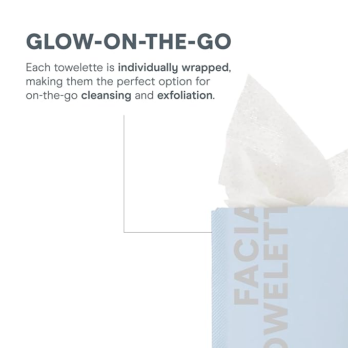NuFACE Prep-N-Glow Facial Towelettes - 2-in-1 Exfoliating + Cleansing Makeup Remover Wipes, Hyaluronic Acid Travel Face Wipes to Hydrate & Brighten for Glowing Skin - 5 Individually Wrapped Cloths