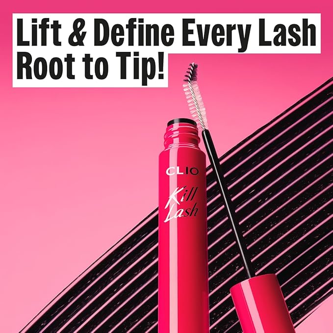 CLIO Kill Lash Superproof Mascara, Waterproof Mascara Black, Lifting & Lengthening, Precision Eyelash Curl, Long-Lasting, Clump & Smudge-Free, for Sensitive Eye, Korean Makeup Beauty (020 Bouncy Lash)