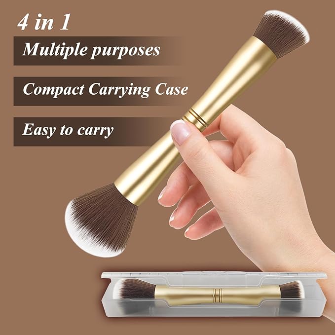 4 in 1 Makeup Brush Set - All in One Powder/Blush, Foundation, Blending & Eyeshadow Brushes, Compact & Travel Essential