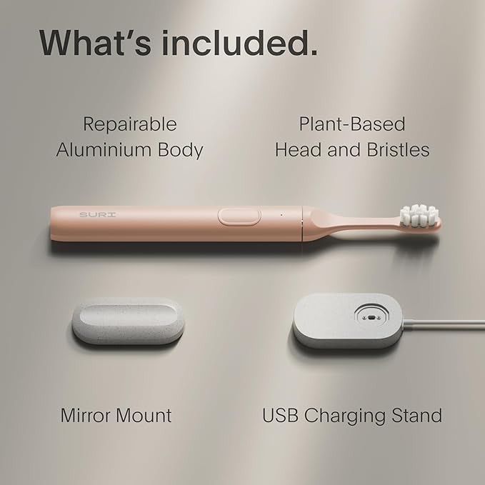 SURI 1.0 Sonic Electric Toothbrush | 1 Month+ Battery | Designed in California | Sustainable Electric Toothbrush for Adults | Travel Toothbrushes | Tooth Brush | Pink