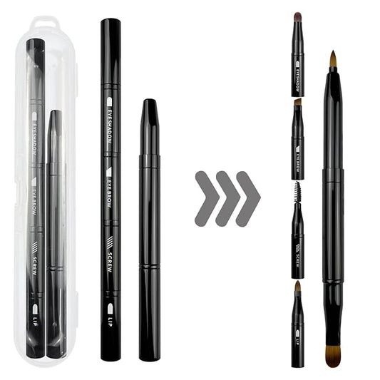 4-in-1 Makeup Brush Set - Detachable Eyeshadow, Eyebrow & Lip Brushes with Cap - Travel-Friendly