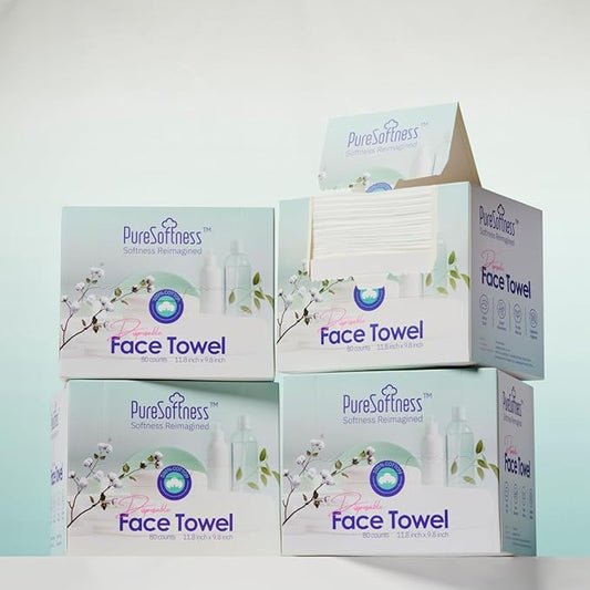 Luxuriously Soft Disposable Face Towel, 100% Cotton, Extra Large 12" x 10" Ultra Soft Dry Wipe for Face Wash, Makeup Remover, Bio-Based Towelette for Sensitive Skin 320 Count (4 Pack)