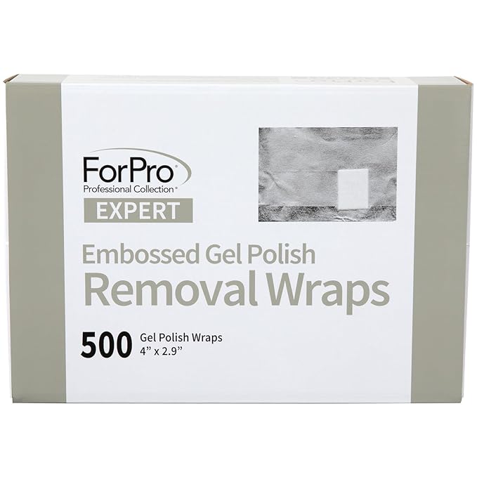 ForPro Professional Collection Expert Embossed Gel Polish Removal Wraps, Pre-Cut with Cotton Pad, Remove Gel Polish, Acrylics, & Nail Art, 4" L x 2.9" W, 500-Count