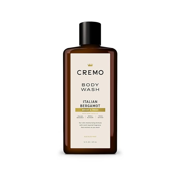 Cremo Body Wash Men, Notes of Italian Bergamot, Neroli Blossom, and Fresh Vetiver, Rich-Lathering Italian Bergamot, 16 Fl Oz