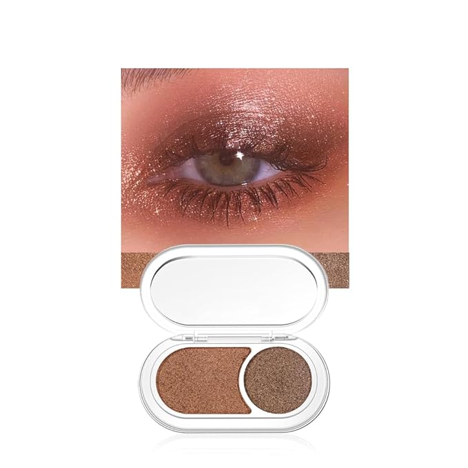 Brownish Red Brown Shimmer Eyeshadow Double Colors Palette, High Pigment Eye Shadow Powder, Blendable Smooth and Texture Waterproof, Smudge-proof, Durable and Long-lasting Makeup Palette 03#