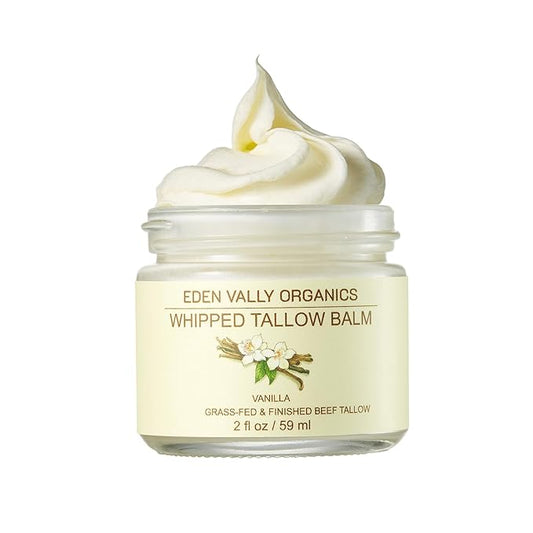 Grass Fed Beef Tallow Moisturizer with Organic Olive Oil & Vanilla | Natural Body Butter for Dry, Sensitive & Eczema-Prone Skin | Face, Hands & Body Cream | Nourishing Anti-Aging Balm | 2 fl oz