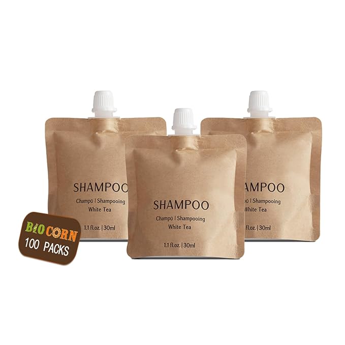 Shampoo Recyclable Kraft Paper Pouch Bag (100 Pack, 1.1oz/30ml)
