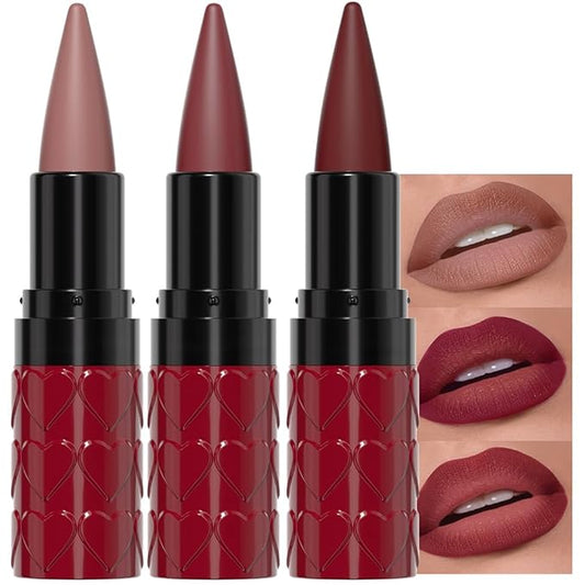 3Pcs Gradient Matte Lipstick Crayon Lip Liner pencil,Crayon Form and Cone Tip 2-in-1 Lip Liner and Lipstick Lip Combo Set Achieve Flawless Contour Gradual Ombre Effect lip Pencil for Old Women