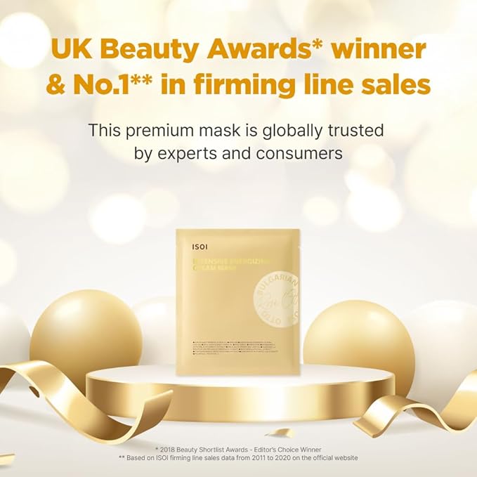 ISOI Intensive Energizing Cream Premium Sheet Mask for Skin Elasticity & Firmness, Infused with High-Moisturizing & Nourishing Firming Cream, Korean Face Mask (4EA)