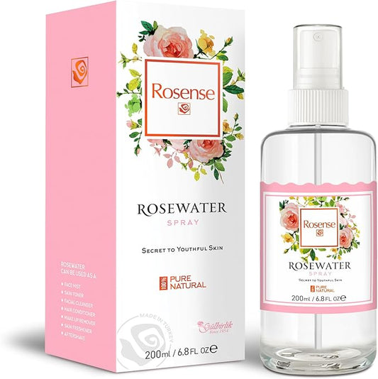 Rosense Glass Bottle Rosewater Hydrating Facial Toner/Rose Water Face Mist 6.8 Oz