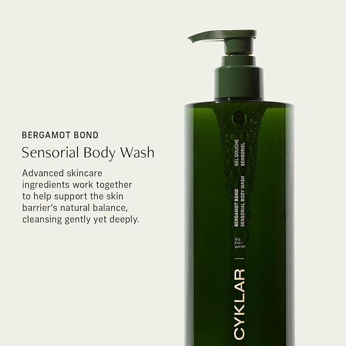 CYKLAR Sensorial Body Wash. Bergamot Bond Hydrating Cleanser with Moisture Locking Multi-Oil Complex, Sodium PCA and Glycerin. Nourishing Shower Gel for Women and Men, 16.5 Fl Oz Luxury Bodywash