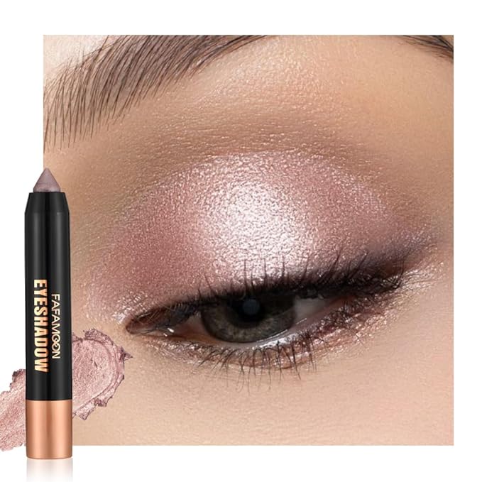 Monochrome Cream Glitter-Shimmer Eye Shadow Stick Palette makeup | 2-in-1 Eyeshadow & Eyeliner Pencil for Women | Waterproof, Vegan & Cruelty-Free | Sombras Para Ojos | 03 Shimmer Rose Gold