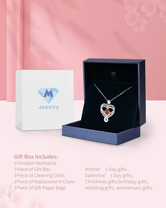 Jewelry for Women Wife Infinity Heart Birthstone I Love You Necklace S925 Anniversary Women Necklaces for Her Wife Birthday Gift Ideas, Birthday Present for Girlfriend Mom Daughter Sterling Silver