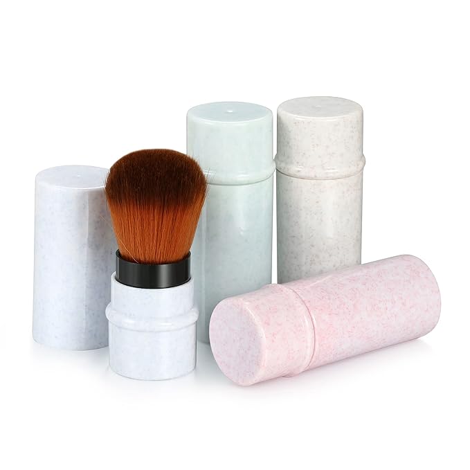 Vtrem 4 Colors Kabuki Makeup Brush Retractable Blush Brushes Premium Foundation Brush Travel Kit for Mineral Powder, Contouring, Cream, Liquid Cosmetics, Pink/Blue/White/Purple