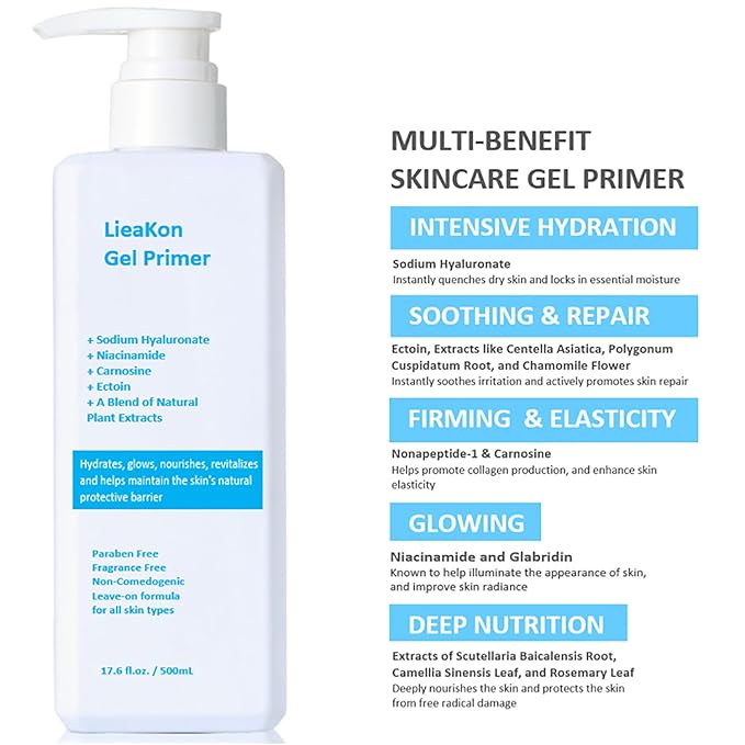 Leave-On Conductive Gel for Microcurrent & RF Devices with Hyaluronic Acid & Niacinamide, Fragrance-Free & Paraben-Free, Hydrating Nourishing Facial Gel Serum, 500mL