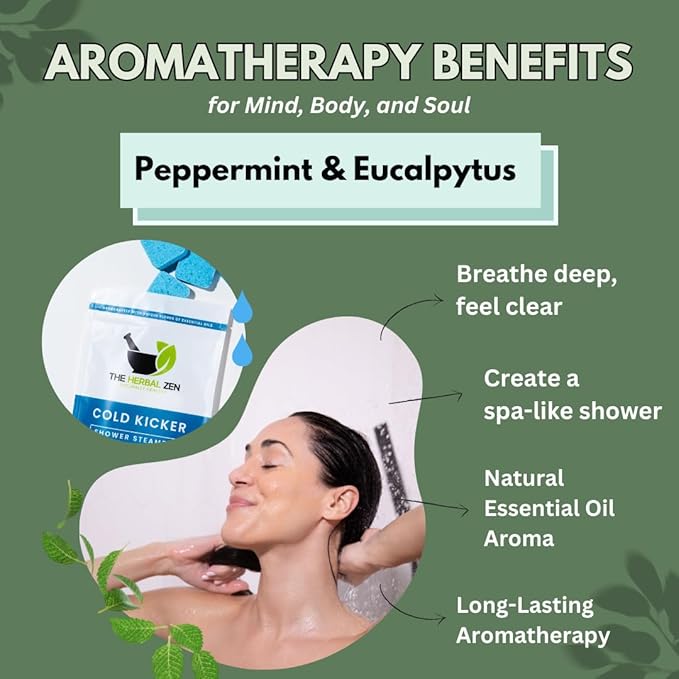 Cold Kicker Shower Steamers Aromatherapy for Sinus Relief - Adult Stocking Stuffer Christmas Gift - USA Made - Peppermint & Eucalyptus Shower Bomb Tablets - Soothing Natural Essential Oils (10 Pack)