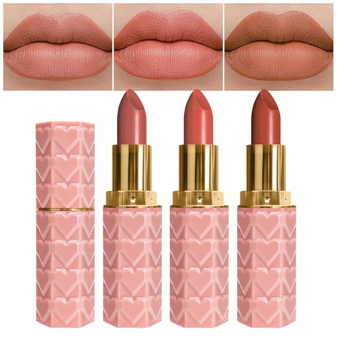 3 Pcs Matte Velvet Lipstick for Women Set,Nude Long Lasting Matte Lip Stick 24H Waterproof for Girls Natural Lip Makeup,Matte Non-Stick Lipstick Makeup for Women,labiales magicos 24 horas originales