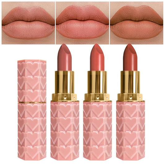3 Pcs Matte Velvet Lipstick for Women Set,Nude Long Lasting Matte Lip Stick 24H Waterproof for Girls Natural Lip Makeup,Matte Non-Stick Lipstick Makeup for Women,labiales magicos 24 horas originales