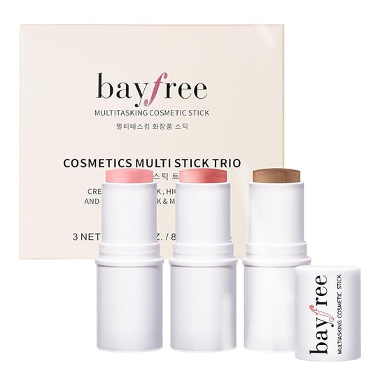 bayfree 3 PCS Makeup Cream Contour Stick Set, Highlighter Stick & Bronzer Stick & Blush Stick, Long Lasting, Natural Face Contour, Dewy & Matte Finish, Multi Stick Trio for All Skin