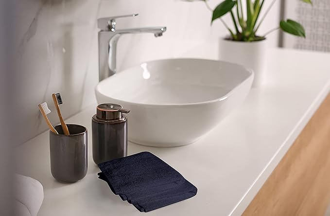 Softolle 100% Cotton Washcloths 24 Pack (12x12 Inches) Soft, Highly Absorbent Washcloth, Face Towels, Wash Cloths for Face, Ring Spun, Bulk Pack (Blue/Grey)