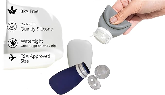 Travel Bottles for Toiletries, TSA Approved 3oz Leak Proof Silicone Soft Refillable Squeeze Travel Size Containers BPA Free for Cleansers, Lotions, Shampoo, Conditioner (red,yellow,blue,orange)