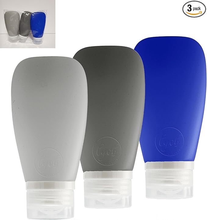 Leak Proof Silicone (Soft) Refillable Bottles 3oz-90 ml Travel Squeeze Bottles for Toiletries, TSA Size Containers for Lotions, Shampoos, Soaps, Sanitizer (3-Pack) Men or Women