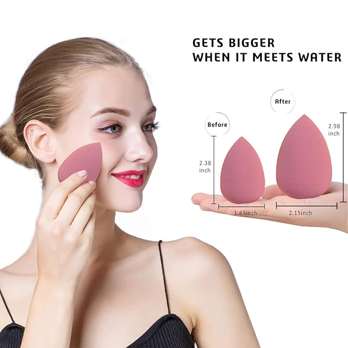 5 Pcs Makeup Sponges Set - 4 Beauty sponges Blending Blenders with 1 Holder and Egg Case, Flawless for Cream, Powder and Liquid (Pink)