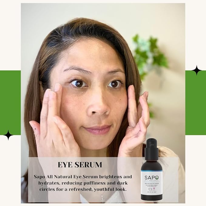 Sapo Eye Serum for Dark Circles and Puffiness, Peptide Eye Gel with Hyaluronic Acid, Vitamin C, Chamomile, and Bergamot, Brighten and Smooth Under Eyes, 1 oz